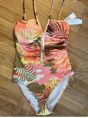 Sanctuary Tropical Leaf One-Piece Swimsuit — Pink, Olive & Yellow